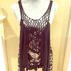 Free People Black and Tan Netted Tank